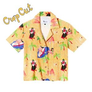 Ana Leovy x Tombolo ~ Crop Cut (Yellow) Hawaiian Dad Shirt in Linen